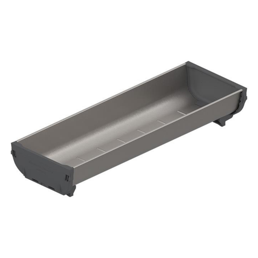 Blum ORGA‑LINE drawer insert container 264mm x 88mm in brushed stainless steel dust grey for drawer organisation