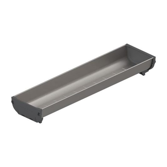 Blum ORGA‑LINE drawer insert container 352mm x 88mm in brushed stainless steel dust grey for drawer organisation