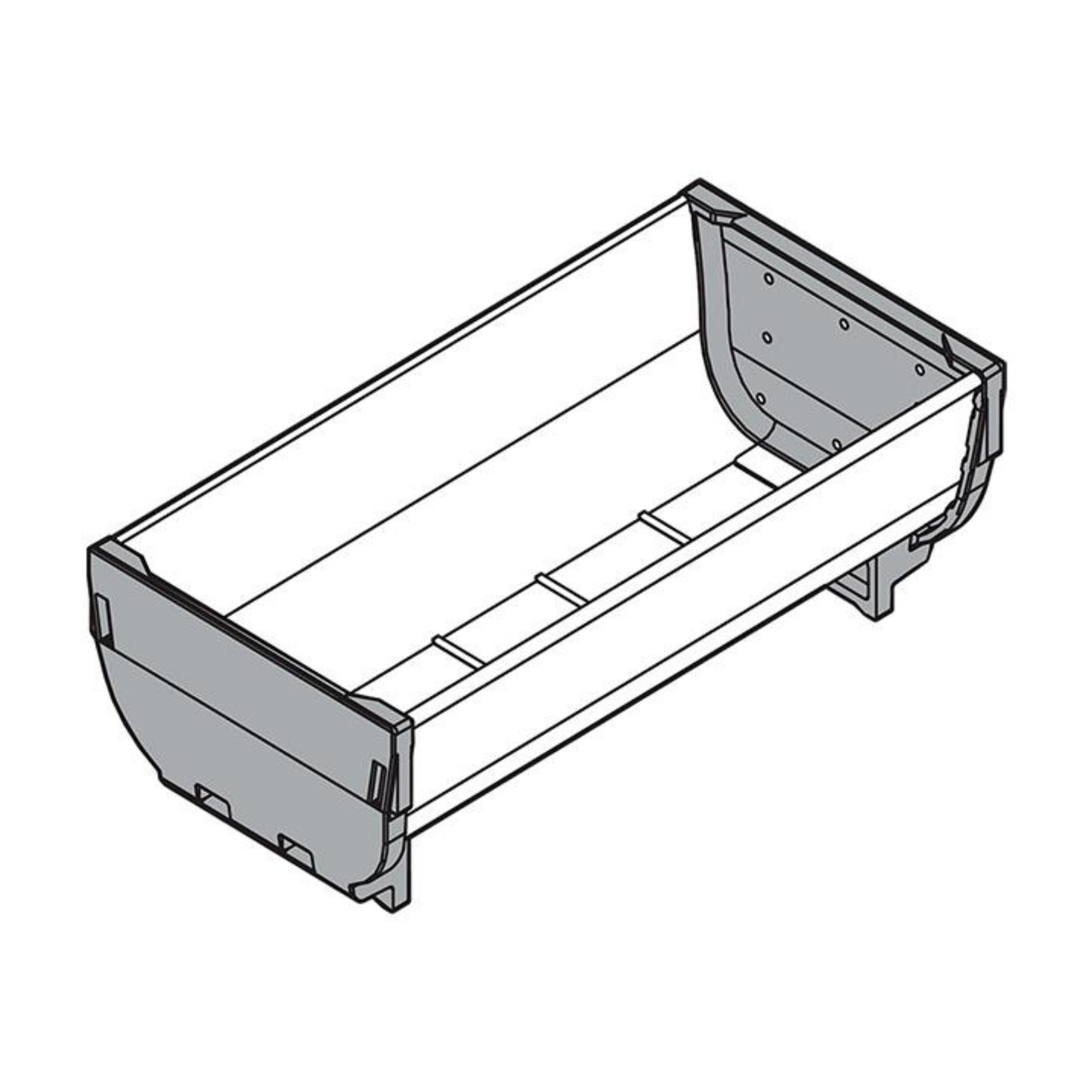 Blum ORGA‑LINE drawer insert container 352mm x 88mm in brushed stainless steel dust grey for drawer organisation