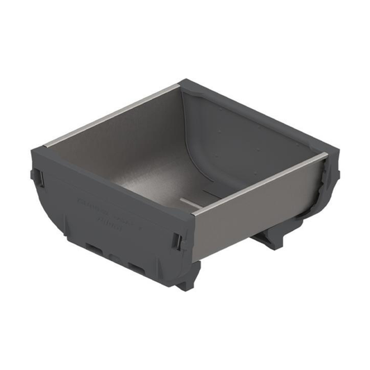 Blum ORGA‑LINE 88mm x 88mm brushed stainless steel drawer insert container in dust grey for drawer organisation