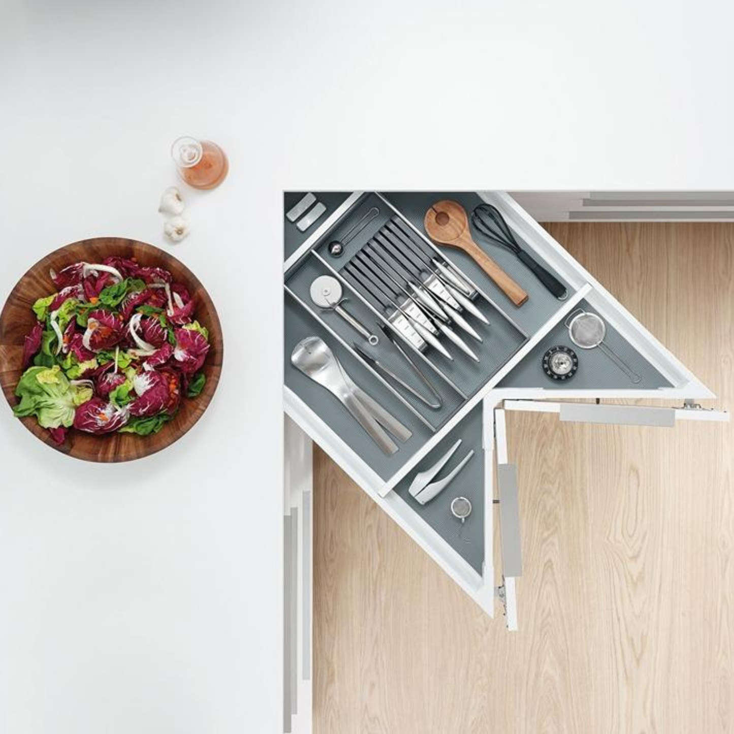 Blum ORGA‑LINE drawer insert knife holder for 4 small and 5 large knives, 177.5mm brushed stainless steel and dust grey – ZSZ‑02MO