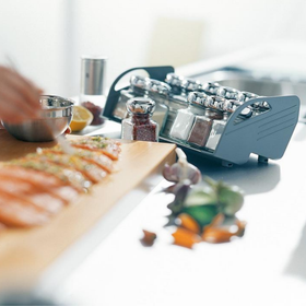 Blum ORGA-LINE Drawer Insert Spice Holder. Cabinet Width: 300mm In Brushed Stainless Steel/Dust Grey by W&B