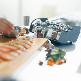 Blum ORGA-LINE Drawer Insert Spice Holder. Cabinet Width: 400mm In Brushed Stainless Steel/Dust Grey by W&B
