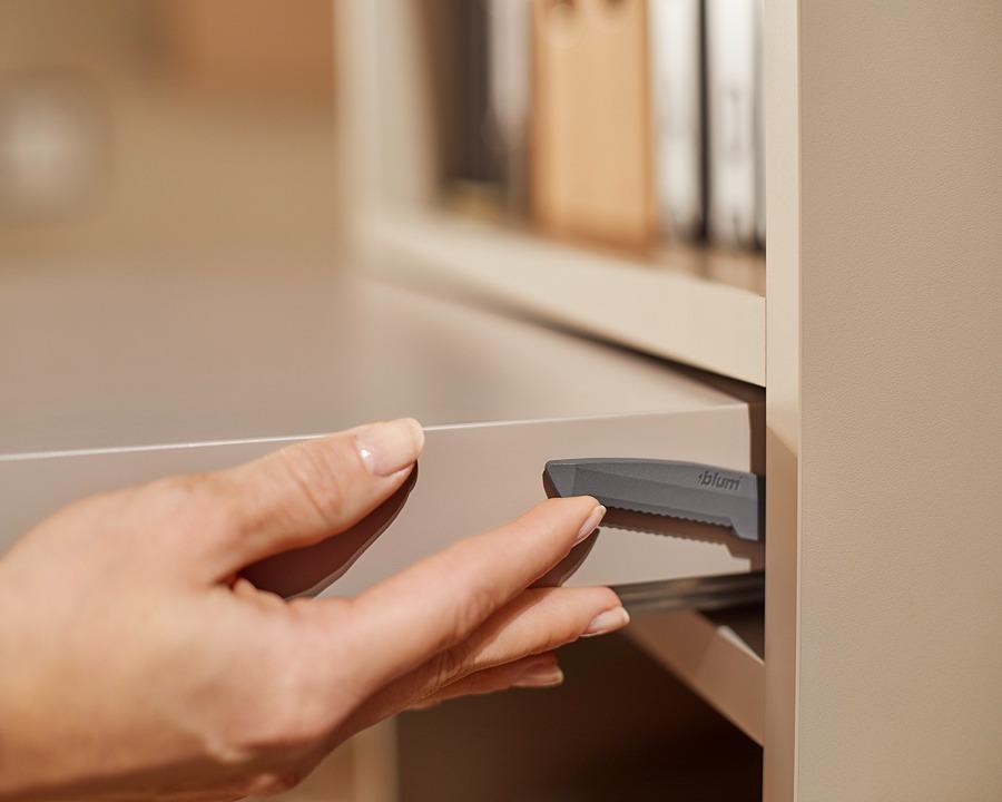 Blum pull‑out shelf lock set 295H5700 in orion grey, two‑sided locking mechanism for Movento and Tandem full extension shelves