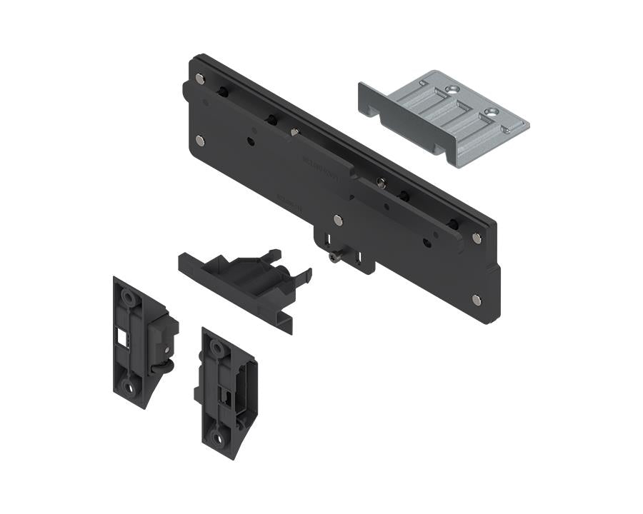 Blum REVEGO Duo black steel assembly set for two double‑door pocket‑door system (802M0004
