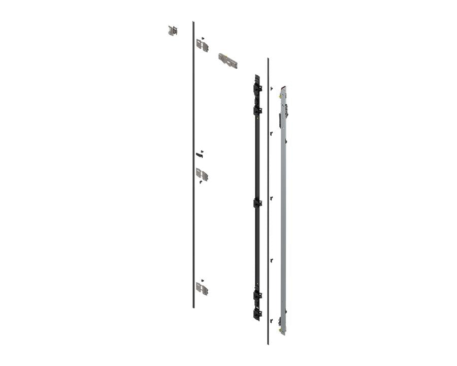Blum REVEGO Duo right-hand hinge bracket set with TIP-ON for pocket doors, adjustable height 1957–2106 mm, durable zinc-plated steel, smooth handle-free double-door operation