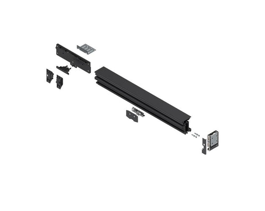 Blum REVEGO Duo 700 mm left-hand aluminium pocket-door assembly set, black finish, for single-plus-double door system