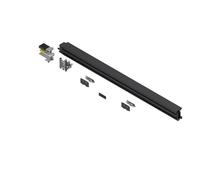 Blum REVEGO Duo 1200 mm left‑hand aluminium track set, black finish, for double‑door pocket system