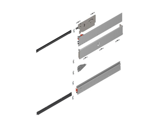 Blum REVEGO UNO 600 mm left-hand pocket profile set with TIP-ON motion, natural anodised aluminium