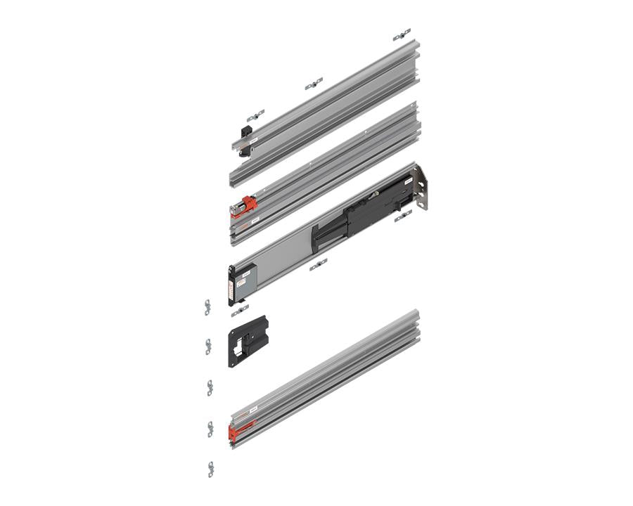 Blum REVEGO duo 450mm Right pocket profile set in anodised aluminium for smooth, durable pocket door installation by Wilson & Bradley