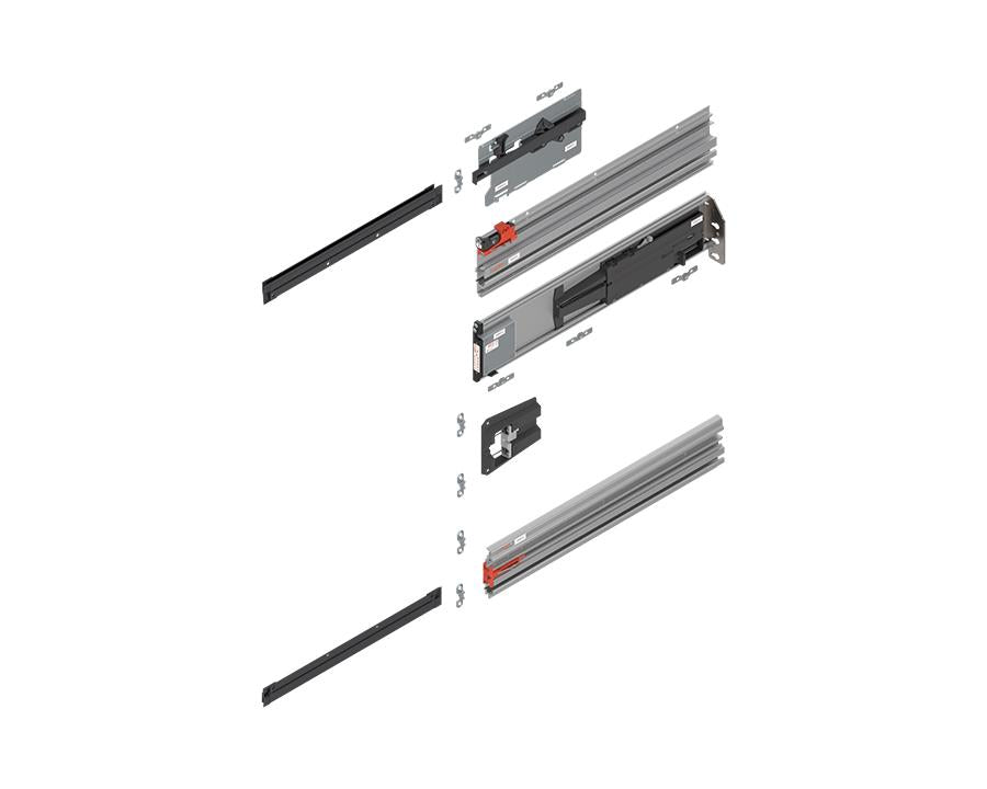 Blum REVEGO uno 500mm Left Pocket Profile Set in anodised aluminium for durable, precise REVEGO drawer system installation by Wilson & Bradley