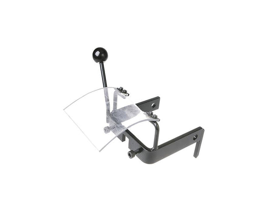 Blum swing arm for hinge and mounting plate drilling head MZK-2008-02 by Wilson and Bradley, precision assembly tool for cabinet and door fittings, black finish, single piece.