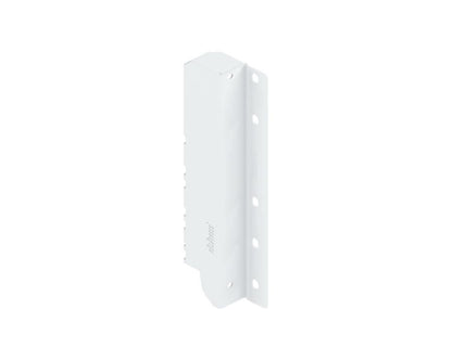 A silk white rectangular metal bracket, designed to be used with Blum TANDEMBOX antaro drawer runner sets.
