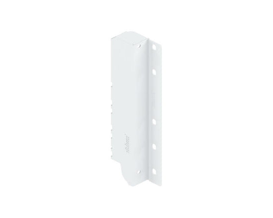 A silk white rectangular metal bracket, designed to be used with Blum TANDEMBOX antaro drawer runner sets.
