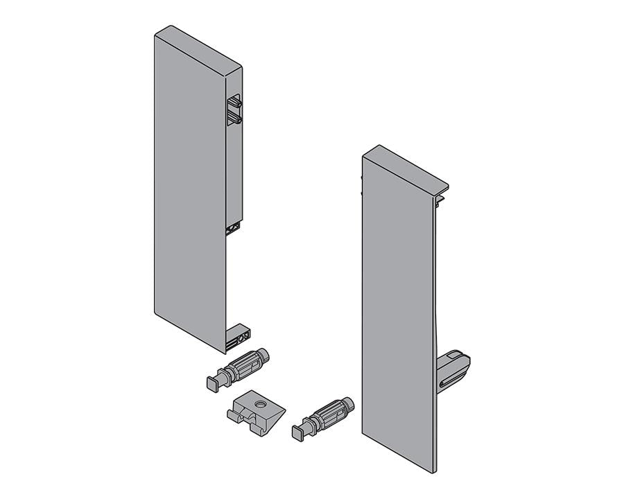 Pair of Blum TANDEMBOX Antaro inner‑drawer front brackets, D‑height 83 mm + 128 mm, nylon, silk white finish (ZIF.74D0)