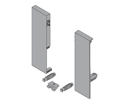 Pair of Blum TANDEMBOX Antaro inner‑drawer front brackets, D‑height 83 mm + 128 mm, nylon, silk white finish (ZIF.74D0)
