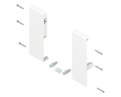 Pair of Blum TANDEMBOX Antaro inner‑drawer front fixing brackets, C‑height 83 mm + 96 mm, nylon in silk white (ZIF.74C0)