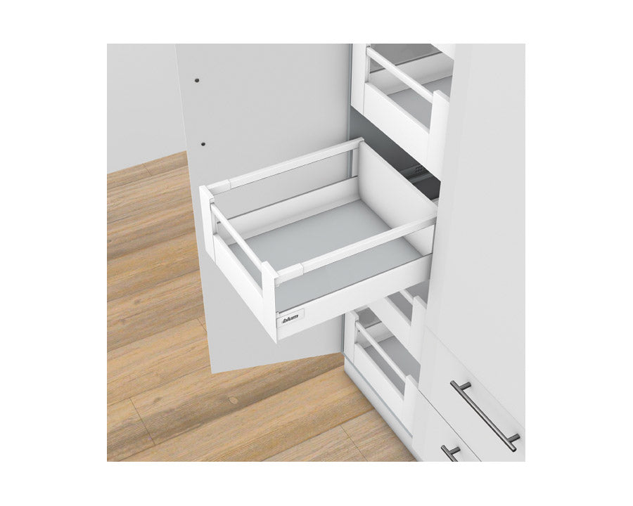 Blum TANDEMBOX Antaro inner drawer (D‑height 199 mm, 450 mm, silk white) with 30 kg capacity and Tip‑On BLUMOTION soft-close mechanism 