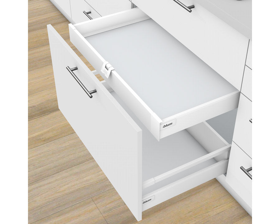 Blum TANDEMBOX Antaro inner drawer, 83 mm M‑height × 500 mm silk white with TIP‑ON BLUMOTION, 15–40 kg load capacity
