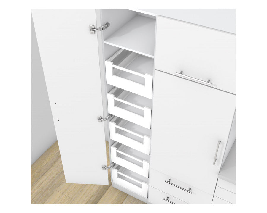 Blum TANDEMBOX Antaro space‑tower inner drawer (D‑height 199 mm, 650 mm, silk white) with 65 kg capacity, closed‑side metal design and soft‑close BLUMOTION 