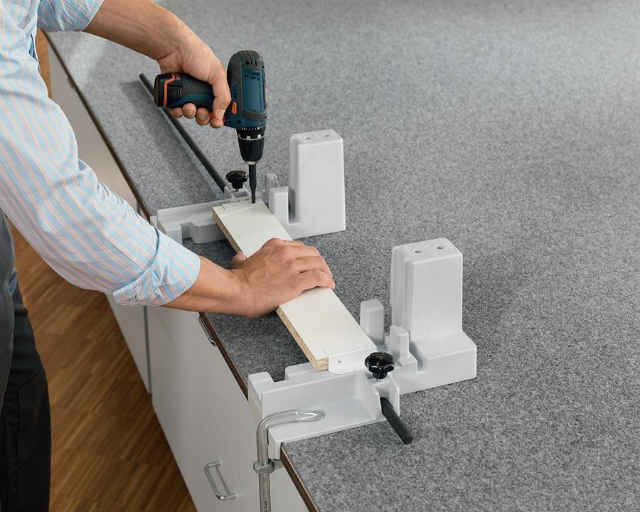Blum TANDEMBOX BOXFIX E‑T assembly device ZMM‑0350 by Wilson and Bradley, manual table jig for precise TANDEMBOX drawer assembly and high‑front pull‑outs