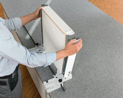 Blum TANDEMBOX BOXFIX E‑T assembly device ZMM‑0350 by Wilson and Bradley, manual table jig for precise TANDEMBOX drawer assembly and high‑front pull‑outs