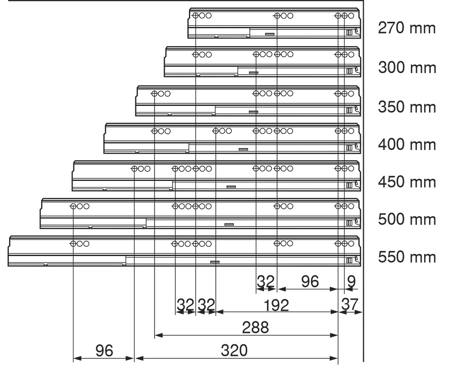 Blum TANDEMBOX 450 mm zinc-plated carcase runner, 30 kg capacity, integrated BLUMOTION soft-close (pack of 20)