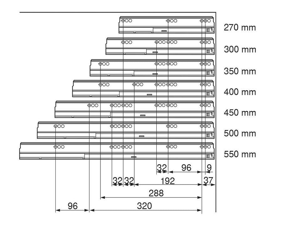 Blum TANDEMBOX 270 mm zinc‑plated carcase runner set (left + right), 30 kg capacity, with integrated BLUMOTION soft‑close