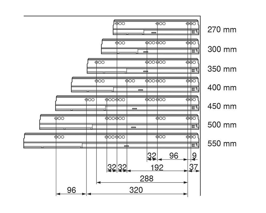 Blum TANDEMBOX 650 mm zinc-plated carcase runner set, 65 kg load capacity, integrated BLUMOTION soft-close