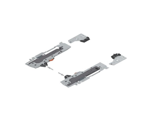 Blum TIP-ON BLUMOTION set unit and latch for TANDEMBOX drawers, compatible with 350–600mm NL runners, 15–40kg load capacity, push-to-open soft-close drawer mechanism