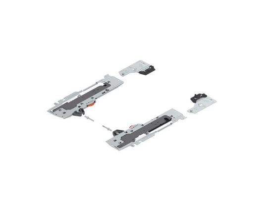 Blum TIP-ON BLUMOTION set unit and latch for TANDEMBOX drawers, compatible with 350–600mm NL runners, 35–65kg load capacity, push-to-open soft-close drawer mechanism