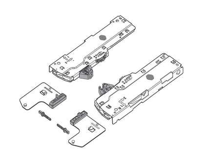 Blum TIP-ON BLUMOTION set unit and latch for LEGRABOX and MOVENTO drawers, compatible with 450–600mm NL runners, 35–60kg load capacity, push-to-open soft-close drawer mechanism