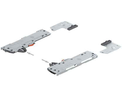Blum TIP-ON BLUMOTION set unit and latch for LEGRABOX and MOVENTO drawers, compatible with 450–600mm NL runners, 35–60kg load capacity, push-to-open soft-close drawer mechanism