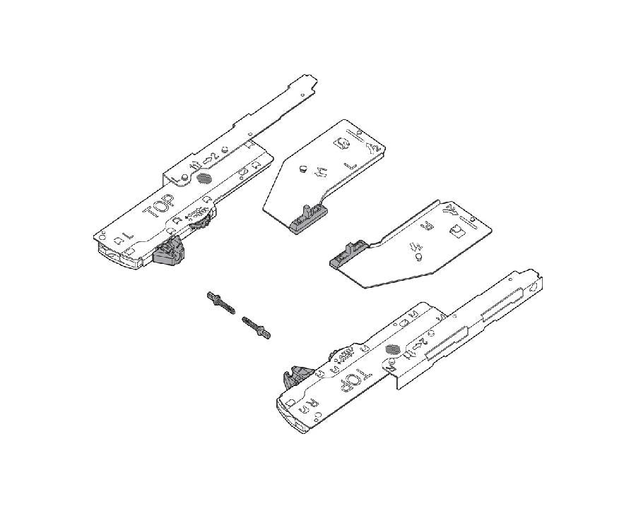 Blum TIP‑ON BLUMOTION unit, latch and synchronisation adapters for Legrabox sink‑pull, 350‑750 mm, 15–40 kg