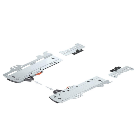 Blum MERIVOBOX TIP‑ON BLUMOTION set unit and latch for 350–600mm NL runners, Type L5 push‑to‑open and soft‑close drawer hardware, 35–70 kg capacity