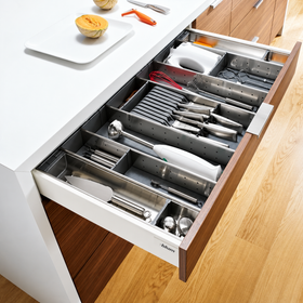 Blum ORGA-LINE Drawer Insert Knife Holder, For 4 Small And 5 Large Knives, Width: 177.5mm In Brushed Stainless Steel/Dust Grey BORGKH by W&B