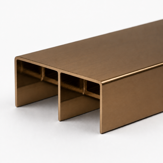 Bright bronze aluminium wardrobe top double track 5.7m system for sliding wardrobe doors and framing installation