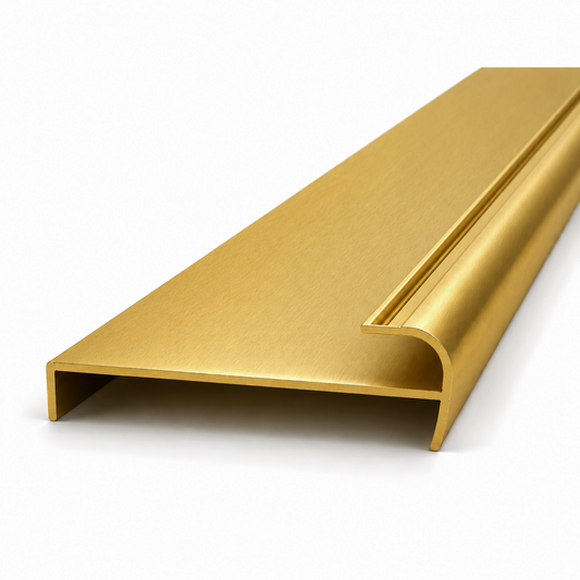 Bright gold aluminium wardrobe return jamb double track 5.6m profile for sliding wardrobe doors and side panel finishing
