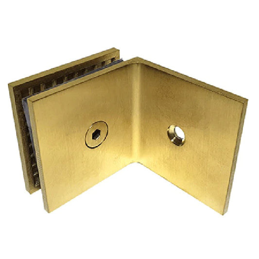 Brushed brass wall to glass shower screen bracket for frameless glass shower panels
