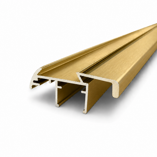 Brushed gold semi frameless wardrobe sliding door grip style aluminium profile for wardrobe door frame installation and smooth sliding system performance