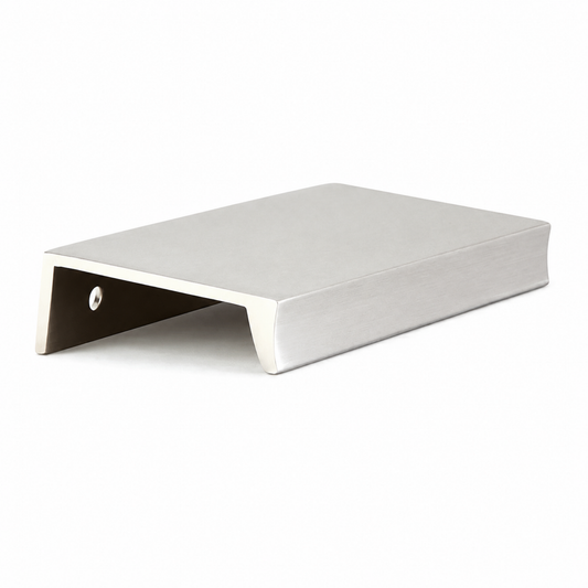 Brushed nickel edge pull handle for modern kitchen cabinets and drawers