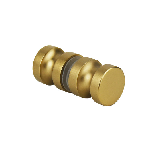 Brushed nickel shower screen door knob with solid brass construction and rubber glass protection, designed for frameless glass shower doors.