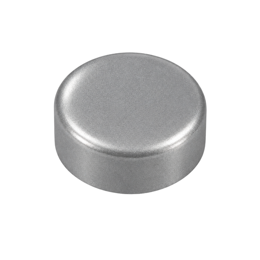 Brushed silver snap-on screw caps for covering exposed screws on cabinets, wardrobes and furniture