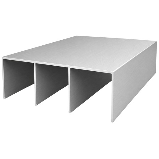 Brushed silver aluminium triple top track for sliding wardrobe doors, providing smooth door operation, reliable support, and enhanced access with a triple track system