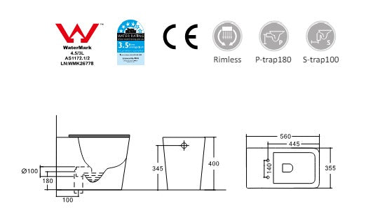 Imperial Floor Standing Rimless Toilet | Matte White | Square