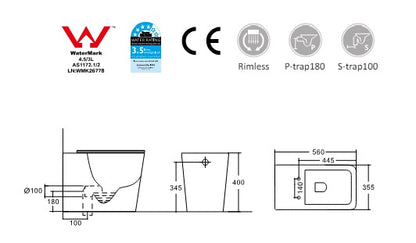 Imperial Floor Standing Rimless Toilet | Matte White | Square