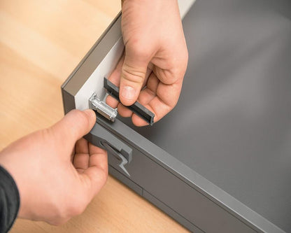 Blum CABLOXX Front Locking Bracket. Orion Grey. Z80.000S. One per drawer.