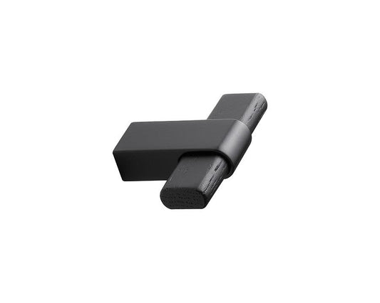 Furnipart Crossing Knob. Finish: Black Ash/Matt Black. Material: Wood & Zamac. Length: 50mm. Height: 11mm. Protrusion: 39mm