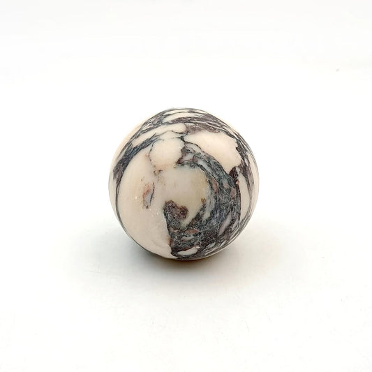 Calacatta Viola polished marble decorative sphere 100mm crafted from solid natural stone with striking white and purple veining, ideal for home décor, coffee tables, shelves, offices, and luxury interior styling.