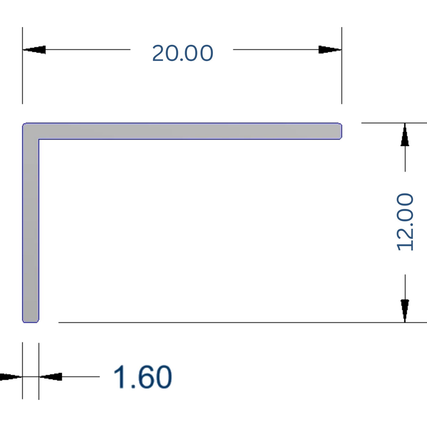Chrome 20mm x 12mm Aluminium Angle